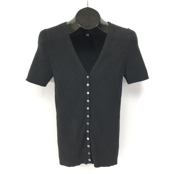 Moth by Anthropologie Rib Knit Button Up Top Women's Large Black Stretch Casual - Picture 1 of 9